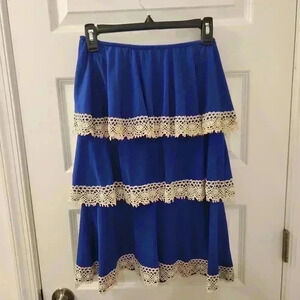 Judith March Tiered Midi Skirt Size S Stretchy Blue White #R423